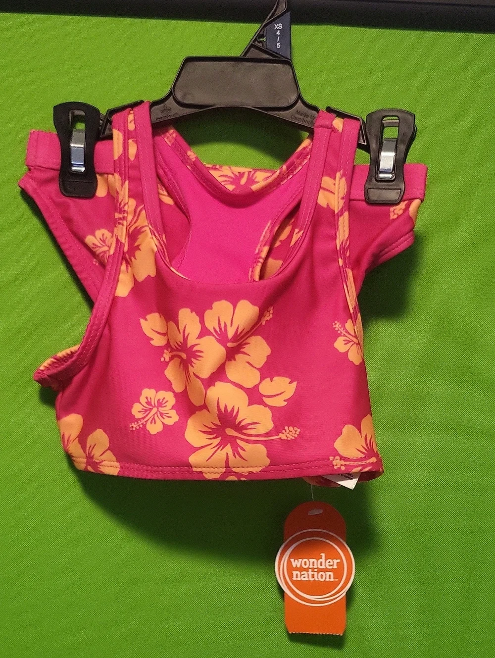 wonder nation Hot Pink Swim Top with Yellow Floral Print